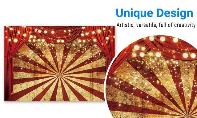 Alt view image 2 of 5 - 7x5ft Golden Glitter Red Curtain Halloween Photography Backdrop Circus Carnival Sparkle Stripes Background Baby Shower Birthday Party Portrait Cake Table Decor Banner Photo Booth Props
