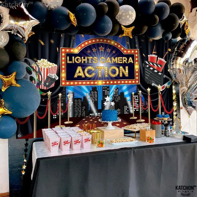 Alt view image 5 of 7 - Lights Camera Action Backdrop 72x44 Inch, Movie Party Decorations | Movie Theme Party Decorations, Oscar Party Decorations, Lights Camera Action Decorations, Hollywood Backdrop