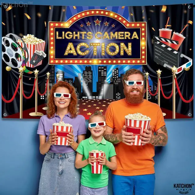 Alt view image 4 of 7 - Lights Camera Action Backdrop 72x44 Inch, Movie Party Decorations | Movie Theme Party Decorations, Oscar Party Decorations, Lights Camera Action Decorations, Hollywood Backdrop