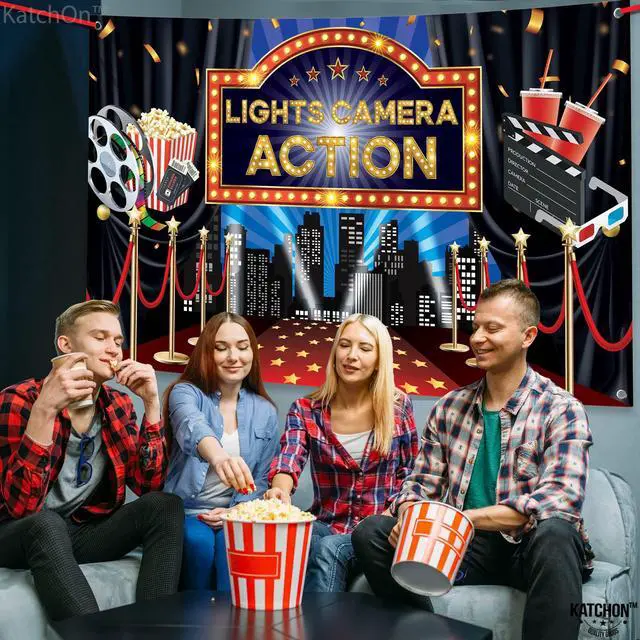 Alt view image 6 of 7 - Lights Camera Action Backdrop 72x44 Inch, Movie Party Decorations | Movie Theme Party Decorations, Oscar Party Decorations, Lights Camera Action Decorations, Hollywood Backdrop