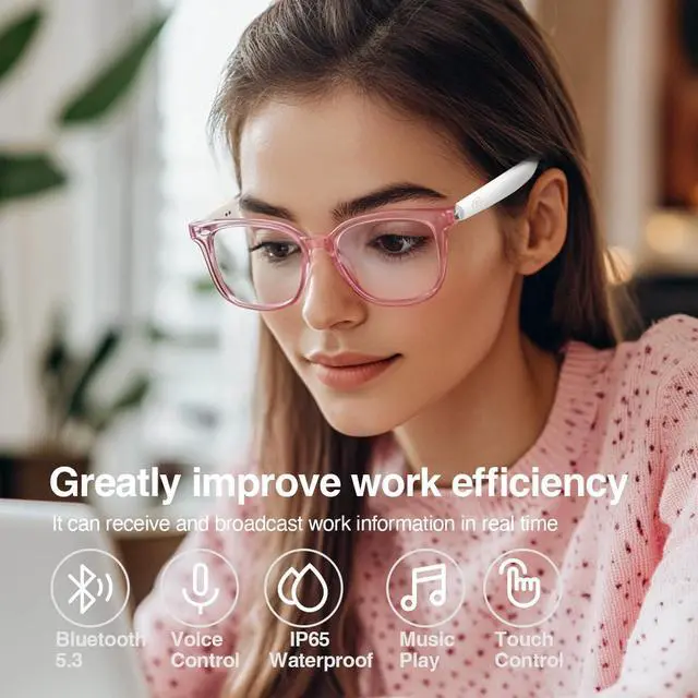 Alt view image 2 of 7 - Bluetooth Audio Smart Glasses,Built-in Mic Speakers (White-Pink) | Smart Wireless Headphone Sunglasses for Men and Women,Built-in Mic & Speakers,Magnetic Charging (White-Pink)