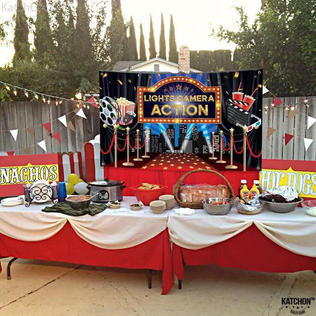 Alt view image 7 of 7 - Lights Camera Action Backdrop 72x44 Inch, Movie Party Decorations | Movie Theme Party Decorations, Oscar Party Decorations, Lights Camera Action Decorations, Hollywood Backdrop