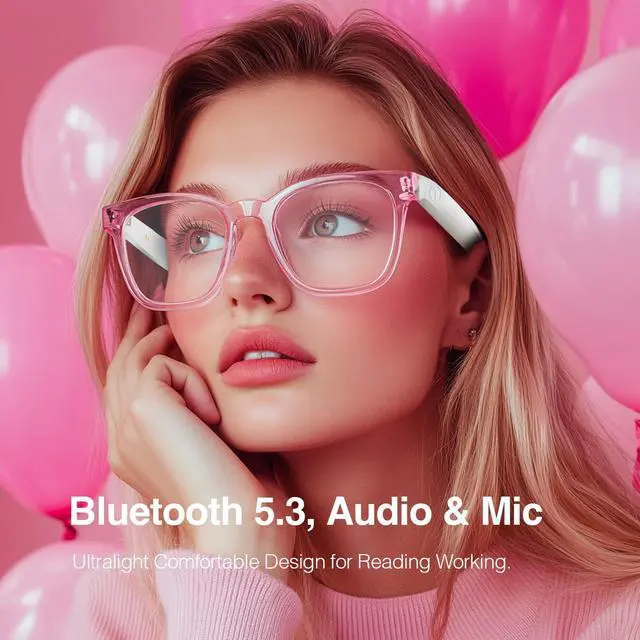 Alt view image 6 of 7 - Bluetooth Audio Smart Glasses,Built-in Mic Speakers (White-Pink) | Smart Wireless Headphone Sunglasses for Men and Women,Built-in Mic & Speakers,Magnetic Charging (White-Pink)