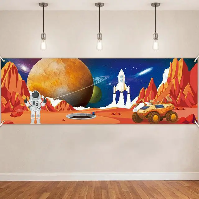 Main image of Outer Space Party Decorations 18 x 6 ft Galaxy 2026 Vbs Decorations Astronaut Rocket Backdrop Outer Space Theme Decor for Summer Church Sunday Bible School Classroom Birthday