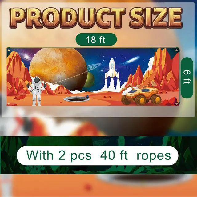 Alt view image 2 of 6 - Outer Space Party Decorations 18 x 6 ft Galaxy 2026 Vbs Decorations Astronaut Rocket Backdrop Outer Space Theme Decor for Summer Church Sunday Bible School Classroom Birthday