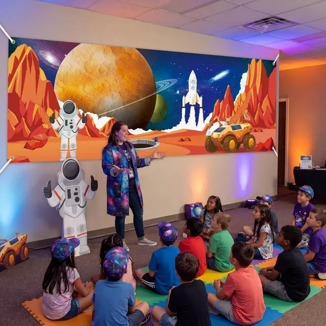Alt view image 6 of 6 - Outer Space Party Decorations 18 x 6 ft Galaxy 2026 Vbs Decorations Astronaut Rocket Backdrop Outer Space Theme Decor for Summer Church Sunday Bible School Classroom Birthday