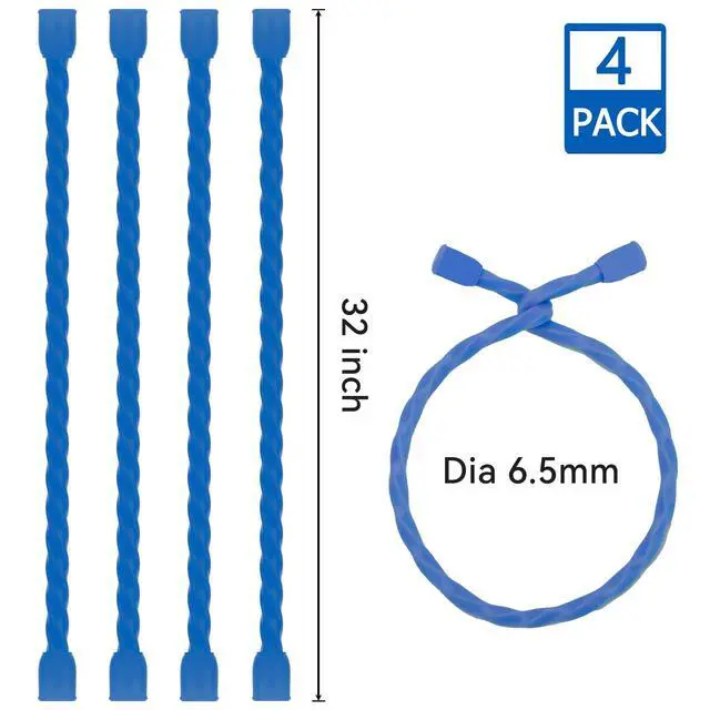 Alt view image 2 of 6 - 4 PCS 32-Inch Silicone Cable Ties Dia 6.5mm Reusable Steel-Core Rubber Twist Ties Bendable Cable Ties for Bundling and Holding, All Purpose Cord Tie for Indoor and Outdoor (Blue)
