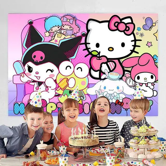 Alt view image 2 of 4 - Kawaii And Friends Birthday Decorations Happy Birthday Banner Backdrop for Kids Birthday Party Supplies (5x3ft)