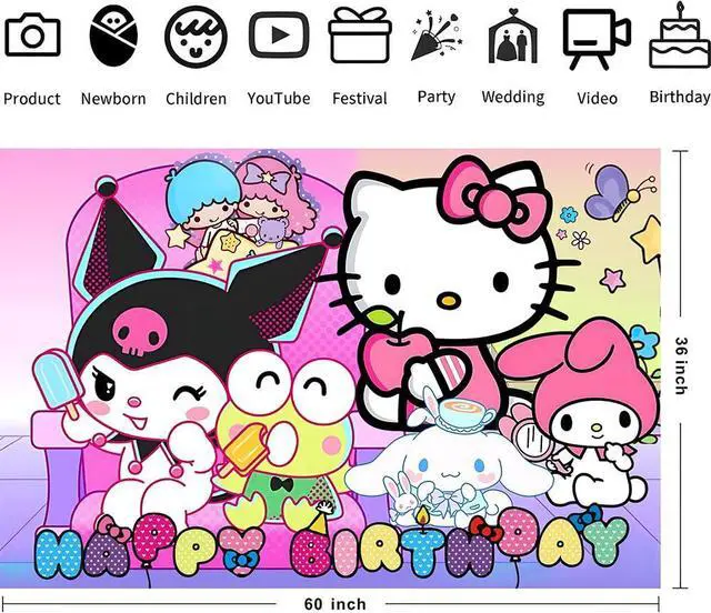 Alt view image 3 of 4 - Kawaii And Friends Birthday Decorations Happy Birthday Banner Backdrop for Kids Birthday Party Supplies (5x3ft)