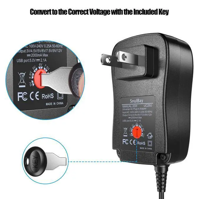 Alt view image 3 of 7 - Reverse Polarity 30W Universal AC DC Adapter 3V-12V 2A with 9 Tips | Adjustable Voltage Switching Power Supply for 3V 4.5V 5V 6V 7.5V 9V 12V Household Electronics Routers Cameras Speaker, 2000mA