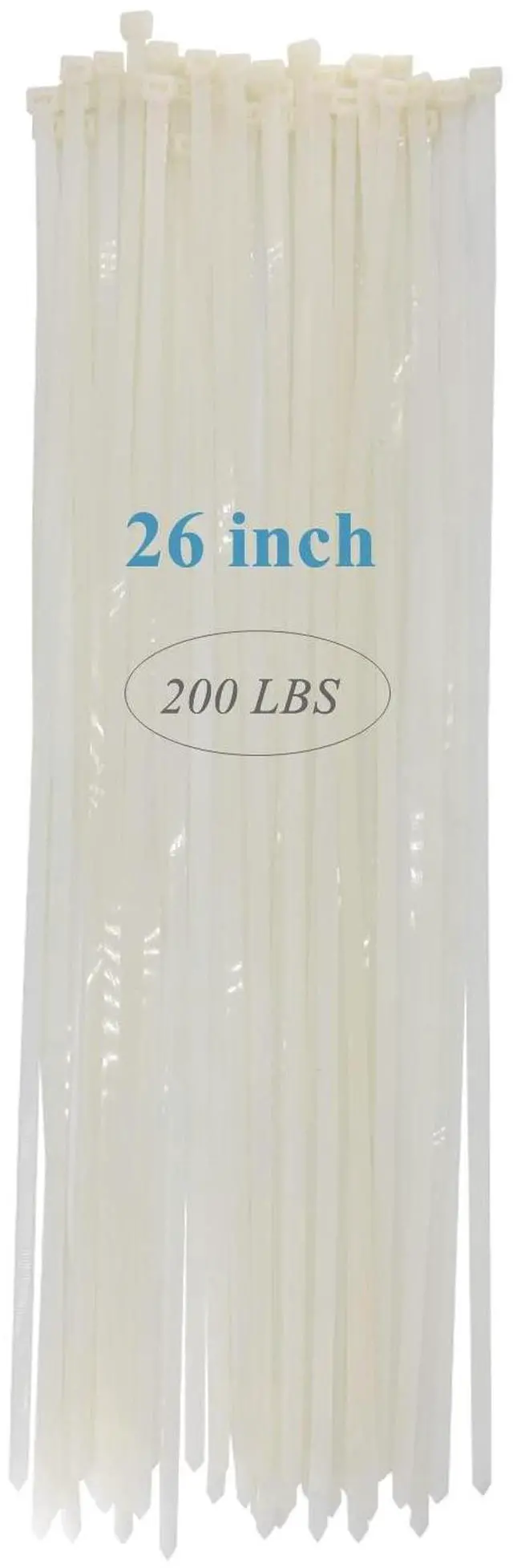 Main image of 26 Inch Heavy Duty Zip Tie 50 Pack, 200 lb Strong Outdoor Use | 26" long cable zip ties clear outdoor 200 lbs strong UV-resistant. Great for fencing, deck, gardens, pergolas, holiday lights