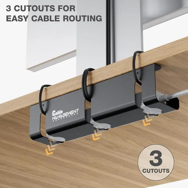Alt view image 2 of 7 - Under Desk Cable Management Tray, 2-Pack 16" Cable Organizer | No-Drill Clamp & Screw Mount, Cable Hider, Cord Organizer for Desk, Power Strip Holder, Aluminum Alloy, Holds 15lbs