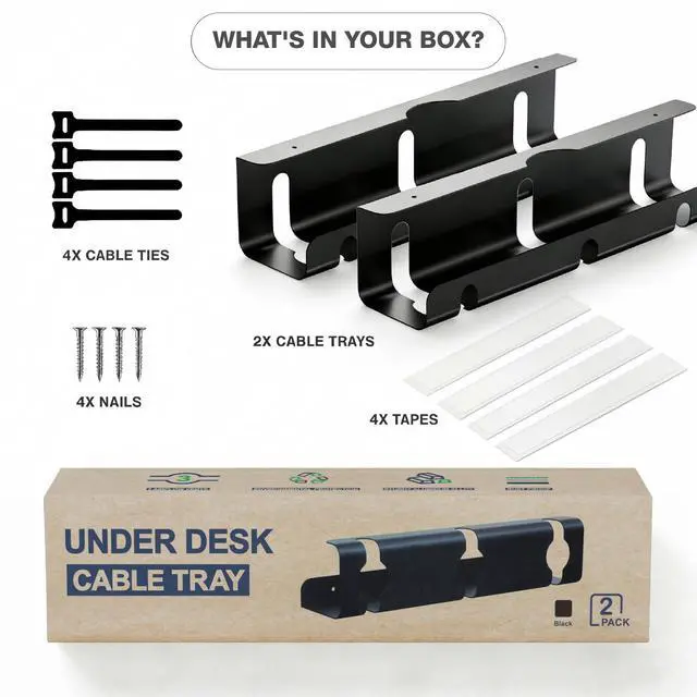 Alt view image 6 of 7 - Under Desk Cable Management Tray, 2-Pack 16" Cable Organizer | No-Drill Clamp & Screw Mount, Cable Hider, Cord Organizer for Desk, Power Strip Holder, Aluminum Alloy, Holds 15lbs