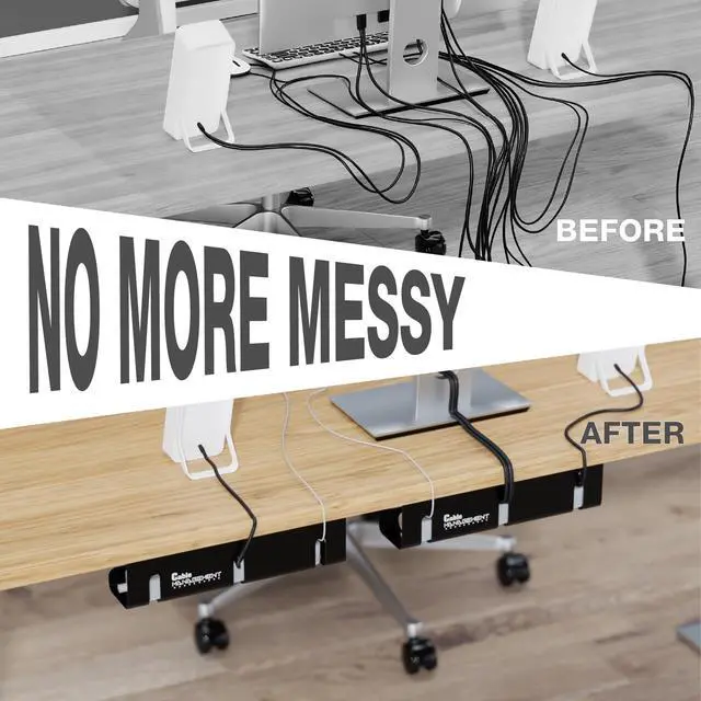 Alt view image 7 of 7 - Under Desk Cable Management Tray, 2-Pack 16" Cable Organizer | No-Drill Clamp & Screw Mount, Cable Hider, Cord Organizer for Desk, Power Strip Holder, Aluminum Alloy, Holds 15lbs