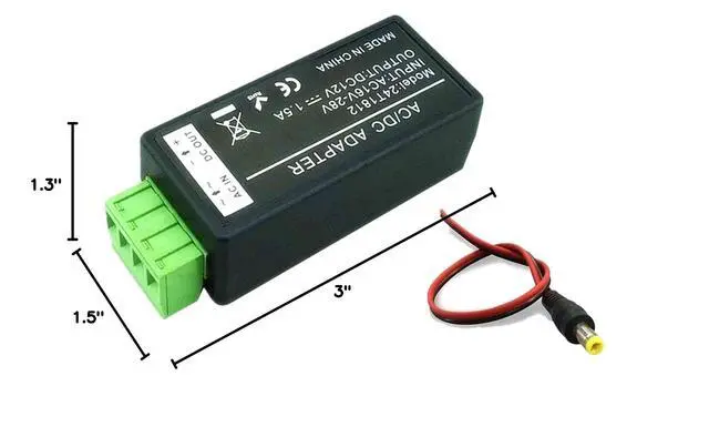 Alt view image 5 of 5 - 24V AC to 12V DC Convertor, 1.5 Amp Supply Current Power Adapter with 2.1 x 5.5mm DC Power Male Plug Pigtail for CCTV Surveillance Security Camera, LED Strips