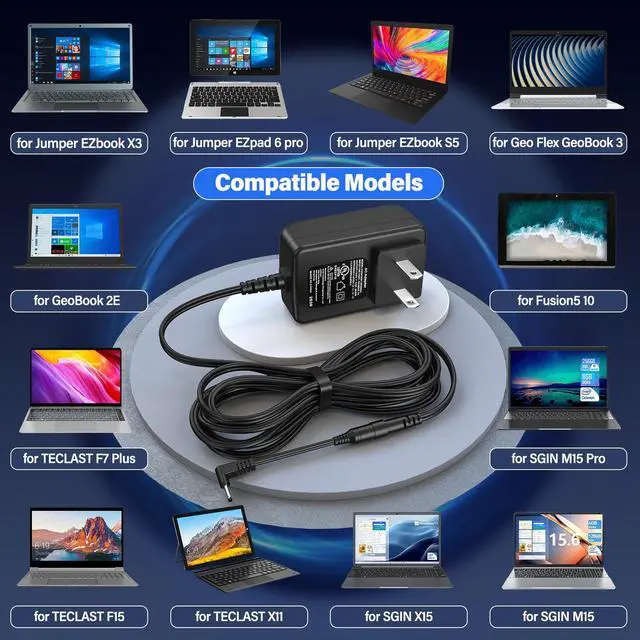 Alt view image 2 of 7 - 12V 3A Tablet Laptop Charger Compatible with Jumper EZbook X3 X4 S4 S5 2 3 | Power Cord AC Adapter Fit for Jumper EZbook 3S 3l Pro EZpad 6 Pro 3 Plus A5, Fits for Chuwi HeroBook Ubook AeroBook LapBook