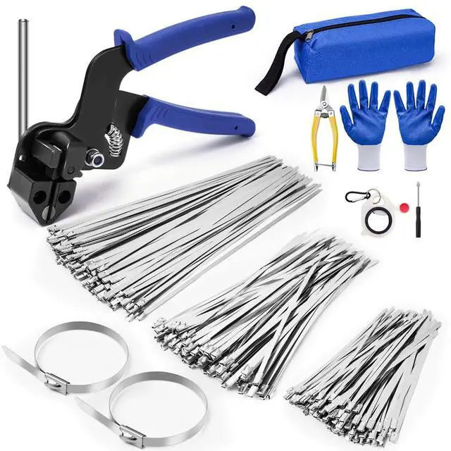 Main image of Stainless Steel Cable Tie Gun Kit with 300PCS Metal Zip Ties, (100 Each of 6,8, 11.8 Inch) Heavy Duty Steel Metal Zip Ties Tool Set for Chain Link Fence, Exhaust Pipes, Automotive, Rebar & Fencing