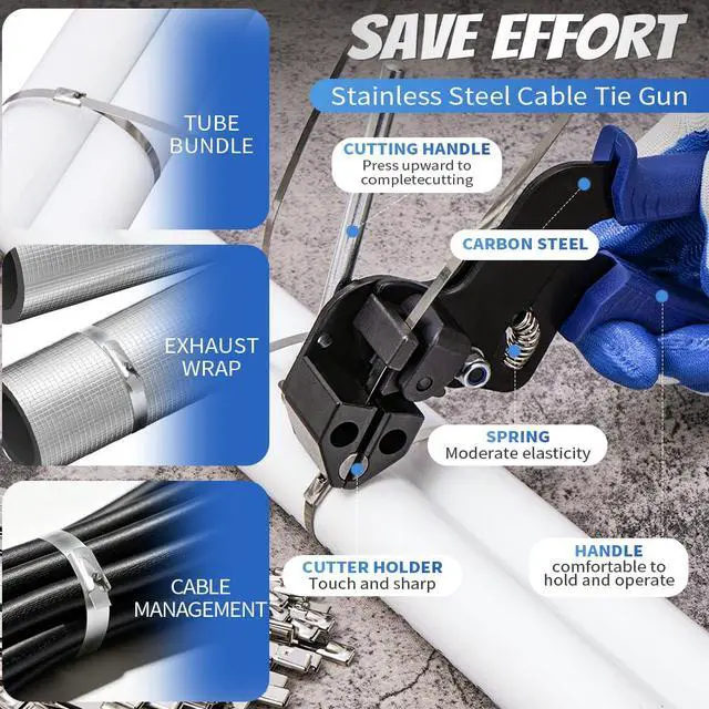 Alt view image 2 of 7 - Stainless Steel Cable Tie Gun Kit with 300PCS Metal Zip Ties, (100 Each of 6,8, 11.8 Inch) Heavy Duty Steel Metal Zip Ties Tool Set for Chain Link Fence, Exhaust Pipes, Automotive, Rebar & Fencing