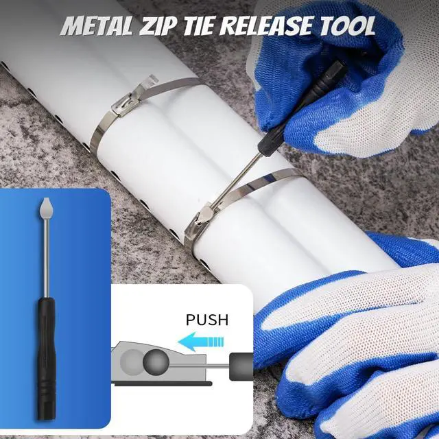 Alt view image 5 of 7 - Stainless Steel Cable Tie Gun Kit with 300PCS Metal Zip Ties, (100 Each of 6,8, 11.8 Inch) Heavy Duty Steel Metal Zip Ties Tool Set for Chain Link Fence, Exhaust Pipes, Automotive, Rebar & Fencing