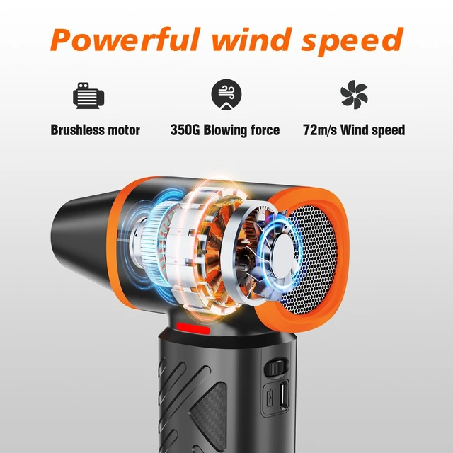 Alt view image 3 of 7 - Compressed Air Duster, 360000RPM Electric Air Duster with 10000mAh Battery 350g/72m/s Maximum wind speed Adjustable Rechargeable, Replace Compressed Air Can for PC, Keyboard, Home, Outdoors