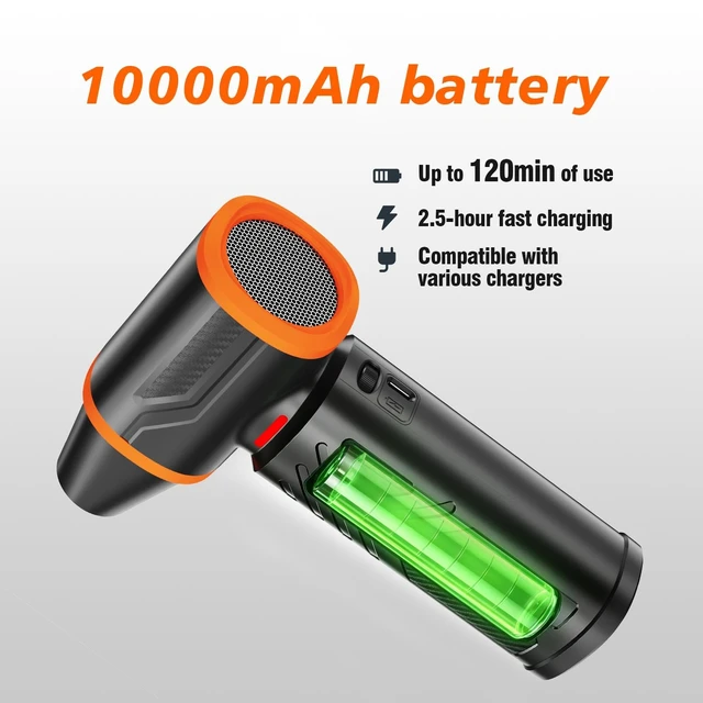 Alt view image 4 of 7 - Compressed Air Duster, 360000RPM Electric Air Duster with 10000mAh Battery 350g/72m/s Maximum wind speed Adjustable Rechargeable, Replace Compressed Air Can for PC, Keyboard, Home, Outdoors