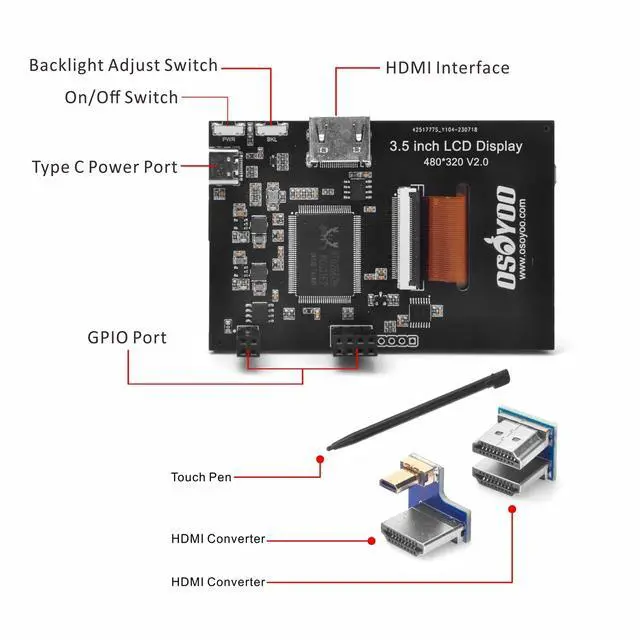 Alt view image 6 of 7 - 3.5" HDMI LCD Touch Screen for Raspberry Pi 5 4 3 2 with Stylus Pen