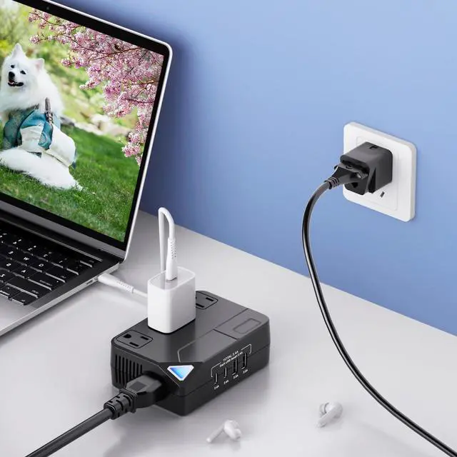 Alt view image 2 of 6 - Universal 100V-220V Travel Converter250W Voltage Converter with 2 USB and 2 USB-C Charging Ports and 3 AC Plugs for curlers, straighteners, Included Plugs are Type A, C, D, G, I, L