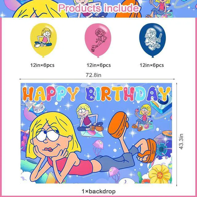 Alt view image 2 of 7 - Lizzie McGuire Birthday Backdrop for Party, Cartoon Girls Happy Birthday Banner Balloons Shoot Photo Backgrounds Props for Fans Adults Photography Backdrop