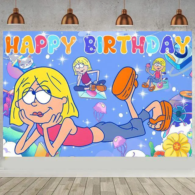 Alt view image 3 of 7 - Lizzie McGuire Birthday Backdrop for Party, Cartoon Girls Happy Birthday Banner Balloons Shoot Photo Backgrounds Props for Fans Adults Photography Backdrop