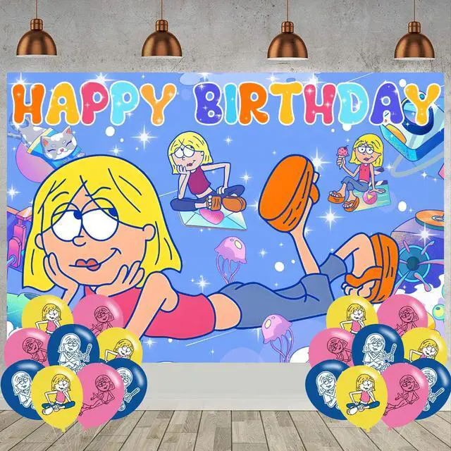 Main image of Lizzie McGuire Birthday Backdrop for Party, Cartoon Girls Happy Birthday Banner Balloons Shoot Photo Backgrounds Props for Fans Adults Photography Backdrop