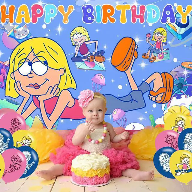 Alt view image 6 of 7 - Lizzie McGuire Birthday Backdrop for Party, Cartoon Girls Happy Birthday Banner Balloons Shoot Photo Backgrounds Props for Fans Adults Photography Backdrop