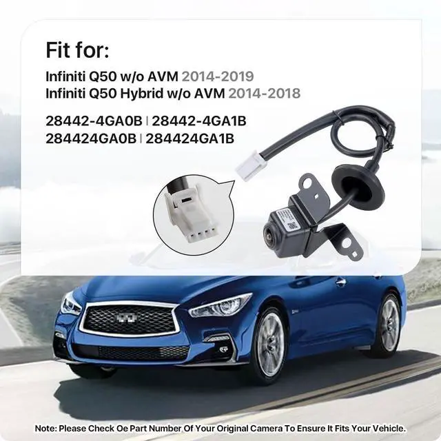 Alt view image 2 of 7 - 28442-4GA0B 4PIN Rear View Camera Replacement for Infiniti Q50 w/o AVM 2014-2019 & Infiniti Q50 Hybrid w/o AVM 2014-2018, OE Backup Cam Replaces 28442-4GA1B, 284424GA0B, 284424GA1B by