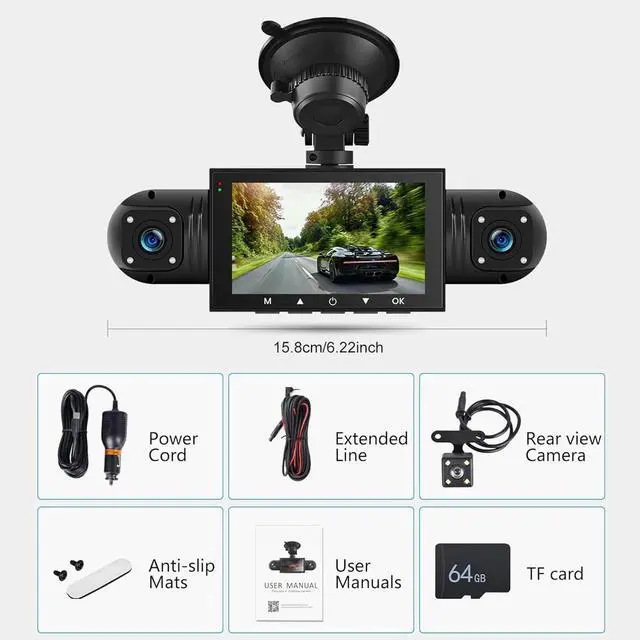 Alt view image 3 of 7 - 360 Degree View 4 Channel Dash Cam Front and Rear Inside Left Right | 1080P Full HD, 170 Deg Wide Angle, 64GB Card, G-Sensor, Loop Recording, Night Vision
