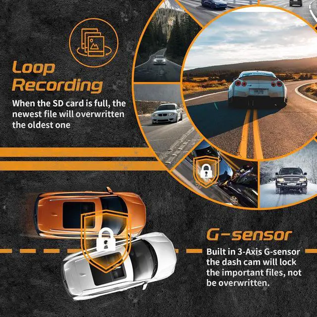 Alt view image 4 of 7 - 360 Degree View 4 Channel Dash Cam Front and Rear Inside Left Right | 1080P Full HD, 170 Deg Wide Angle, 64GB Card, G-Sensor, Loop Recording, Night Vision