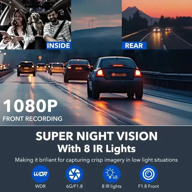 Alt view image 5 of 7 - 360 Degree View 4 Channel Dash Cam Front and Rear Inside Left Right | 1080P Full HD, 170 Deg Wide Angle, 64GB Card, G-Sensor, Loop Recording, Night Vision