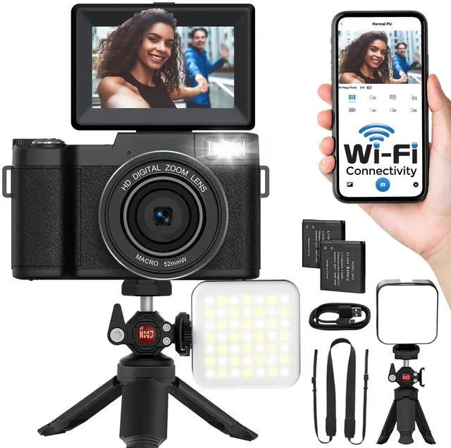 Main image of 5K Digital Camera with WiFi 64MP Vlogging Camera for YouTube | Autofocus, Flip Screen, Webcam Function, Photography cameras for beginners with Selfie Light, Mini Tripod, Batteries