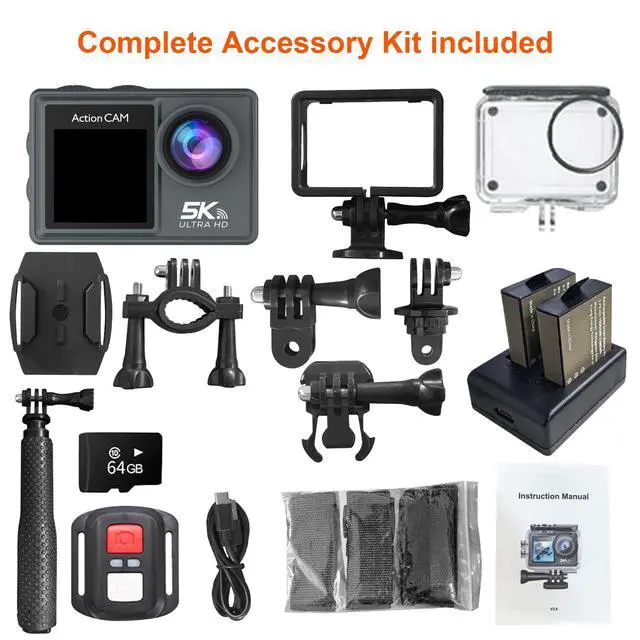 Alt view image 2 of 7 - Action Camera 5K 30FPS 20MP Waterproof Camera 100FT Underwater EIS Sports Cam with Touch Screen, 170° Wide Angle, Remote Control, WiFi, 5X Zoom for Snorkeling, Diving, Cycling, and Vlogging
