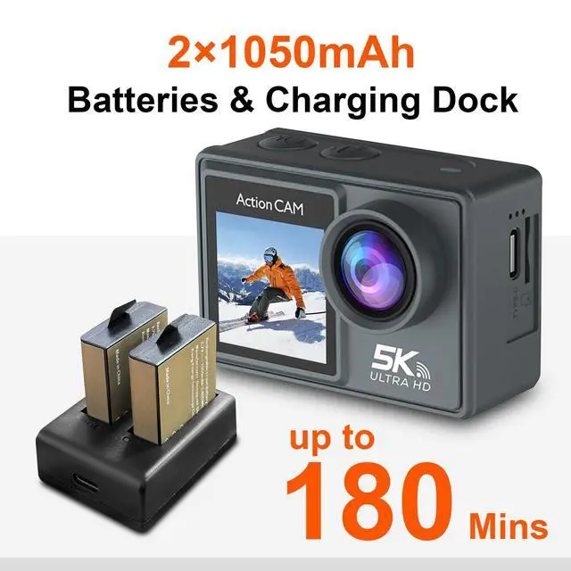 Alt view image 4 of 7 - Action Camera 5K 30FPS 20MP Waterproof Camera 100FT Underwater EIS Sports Cam with Touch Screen, 170° Wide Angle, Remote Control, WiFi, 5X Zoom for Snorkeling, Diving, Cycling, and Vlogging