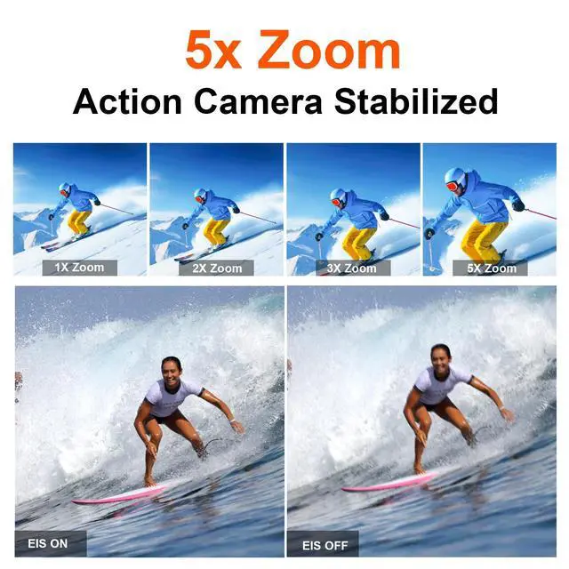 Alt view image 3 of 7 - Action Camera 5K 30FPS 20MP Waterproof Camera 100FT Underwater EIS Sports Cam with Touch Screen, 170° Wide Angle, Remote Control, WiFi, 5X Zoom for Snorkeling, Diving, Cycling, and Vlogging