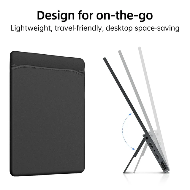 Alt view image 5 of 7 - Portable Monitor 15.6'', 1080P FHD Ultra Slim Travel Monitor with Built-in Kickstand & Speaker & Protective Sleeve, USB C HDMI, Perfect for Laptop Mac Tablet Phone Xbox Switch PS5