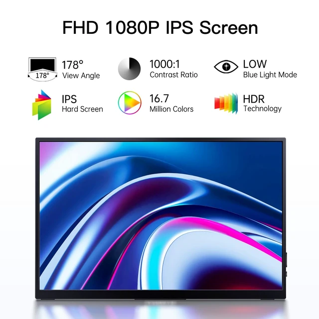 Alt view image 2 of 7 - Portable Monitor 15.6'', 1080P FHD Ultra Slim Travel Monitor with Built-in Kickstand & Speaker & Protective Sleeve, USB C HDMI, Perfect for Laptop Mac Tablet Phone Xbox Switch PS5