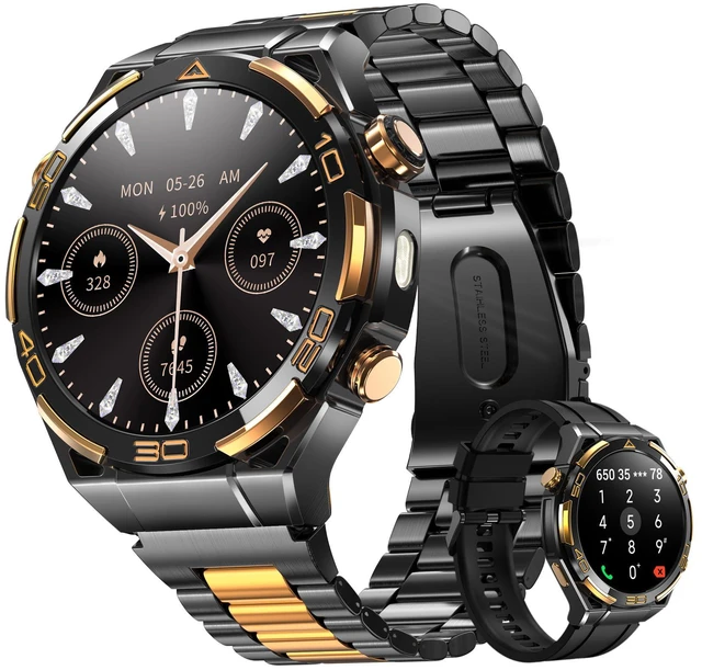 Main image of Smart Watches for Men with GPS, 1.43AMOLED Screen Luxury Men's Watch with LED Flashlight & Compass,ChatGPT/7-Day Battery/IP68 Waterproof/Heart Monitor, 120+ Workout Modes for Android iPhone(2 Bands)