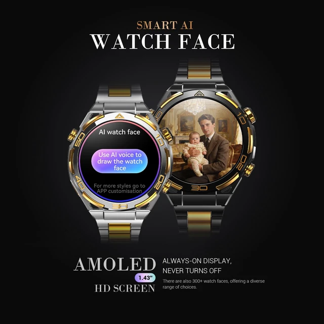 Alt view image 6 of 7 - Smart Watches for Men with GPS, 1.43AMOLED Screen Luxury Men's Watch with LED Flashlight & Compass,ChatGPT/7-Day Battery/IP68 Waterproof/Heart Monitor, 120+ Workout Modes for Android iPhone(2 Bands)
