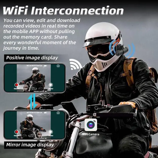 Alt view image 4 of 7 - Helmet Camera, WiFi HD 1080P 150° Wide Angle Lens Intelligent Vibration Detection Power on/Off, Starlight Night Vision Waterpoof Bike Motorcycle Helmet Dash Camera, G-Sensor (Black)