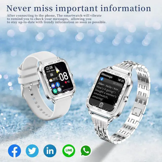 Alt view image 3 of 7 - Smart Watch for Women Diamonds(Answer/Make Call),1.29''HD Touch Screen Smart Watch Android,Fitness Tracker with Heart Rate/Blood Oxygen/Sleep Monitor,Waterproof Smartwatch 3 Strap (Diamond Silver)
