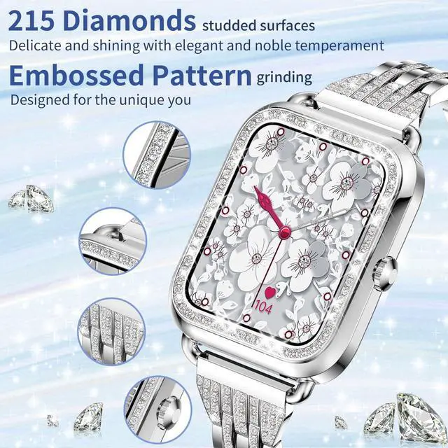 Alt view image 2 of 7 - Smart Watch for Women Diamonds(Answer/Make Call),1.29''HD Touch Screen Smart Watch Android,Fitness Tracker with Heart Rate/Blood Oxygen/Sleep Monitor,Waterproof Smartwatch 3 Strap (Diamond Silver)