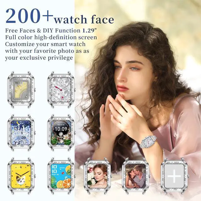 Alt view image 4 of 7 - Smart Watch for Women Diamonds(Answer/Make Call),1.29''HD Touch Screen Smart Watch Android,Fitness Tracker with Heart Rate/Blood Oxygen/Sleep Monitor,Waterproof Smartwatch 3 Strap (Diamond Silver)