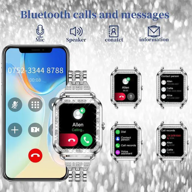 Alt view image 5 of 7 - Smart Watch for Women Diamonds(Answer/Make Call),1.29''HD Touch Screen Smart Watch Android,Fitness Tracker with Heart Rate/Blood Oxygen/Sleep Monitor,Waterproof Smartwatch 3 Strap (Diamond Silver)