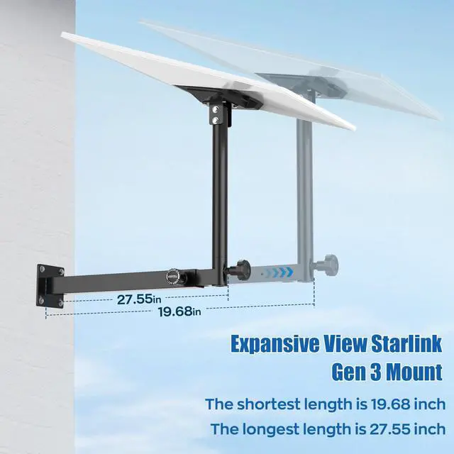 Alt view image 2 of 7 - Adjustable Starlink Gen 3 Mount, 360° Rotatable Starlink Pole Mounting Kit Compatible with V3 Starlink Standard Dish (Length-27.5 inch)