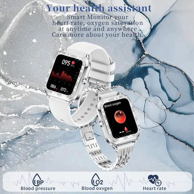Alt view image 7 of 7 - Smart Watch for Women Diamonds(Answer/Make Call),1.29''HD Touch Screen Smart Watch Android,Fitness Tracker with Heart Rate/Blood Oxygen/Sleep Monitor,Waterproof Smartwatch 3 Strap (Diamond Silver)
